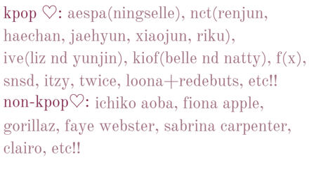 [hii i’m]{#000000} [mya ♥︎]{#909ab3} 22, they/she, info info info info info info [i love]{#909ab3} sunghoon, satoru gojo, example, example [i hate]{#909ab3} bugs, darkness, example, example